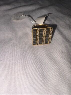 Gold Tone Rectangular Crystal Lia Sophia Statement Ring